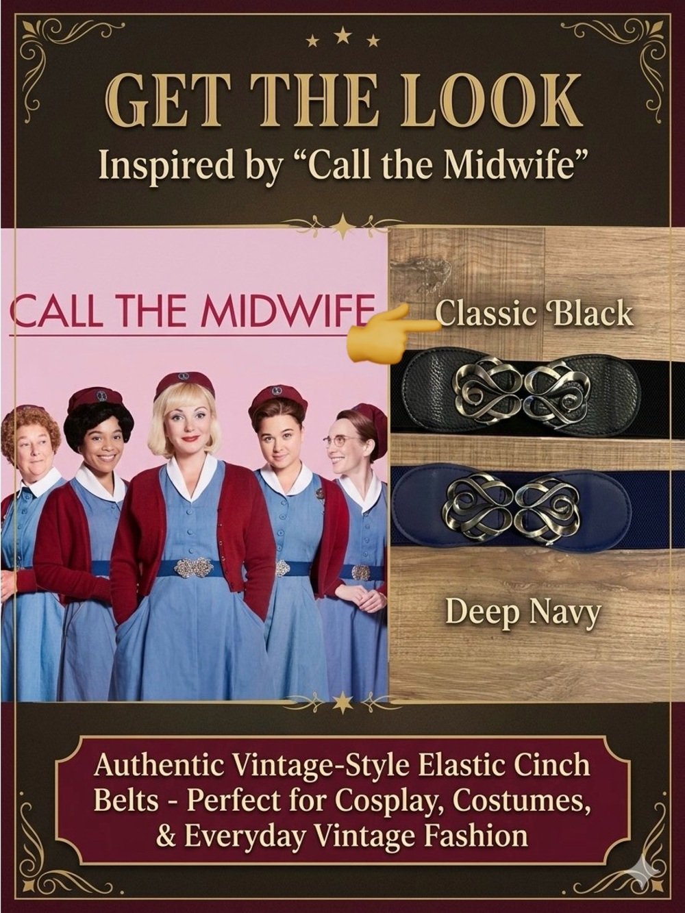 Elegant Vintage-style Black and Gold Women's Stretchy Belt